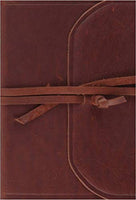 ESV Large Print Compact Bible Natural Leather, Brown, Flap with Strap