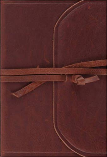 ESV Large Print Compact Bible Natural Leather, Brown, Flap with Strap