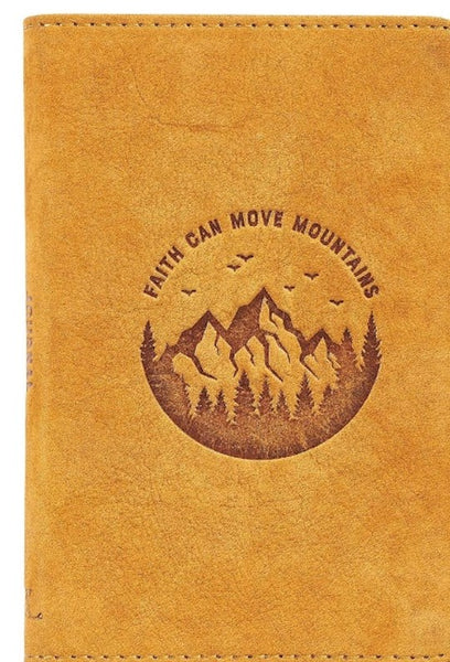 Journal-Full Grain Leather Pocket-Sized-Faith Can Move Mountains