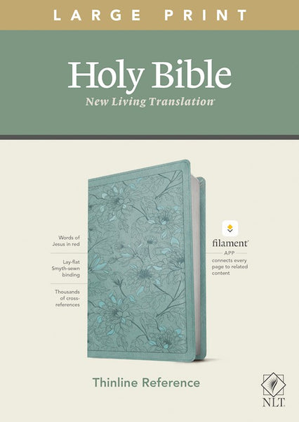 NLT Large Print Thinline Reference Bible Teal Floral Imitation Leather