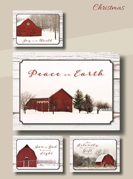 Boxed Christmas Cards-Country Barns w/Scripture (Box Of 12)
