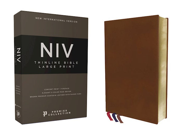 NIV Thinline Bible/Large Print (Comfort Print)-Brown Premium Goatskin Leather