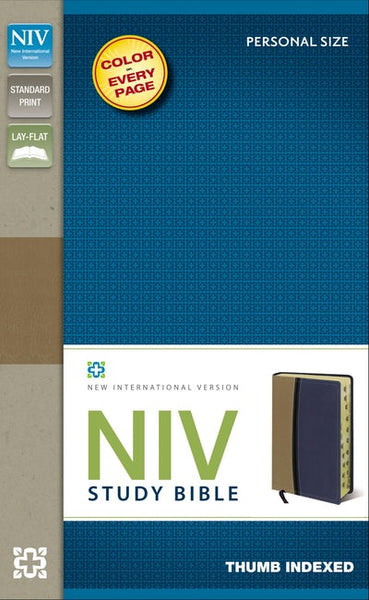 NIV Study Bible, Leathersoft, Tan/Blue, Indexed, Red Letter Edition